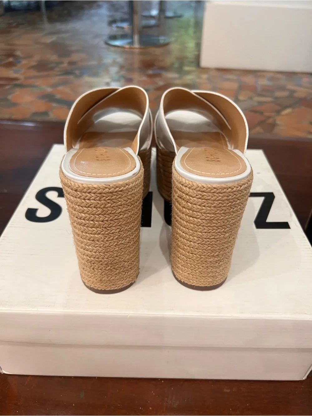 SCHUTZ White Leather Platform Sandals